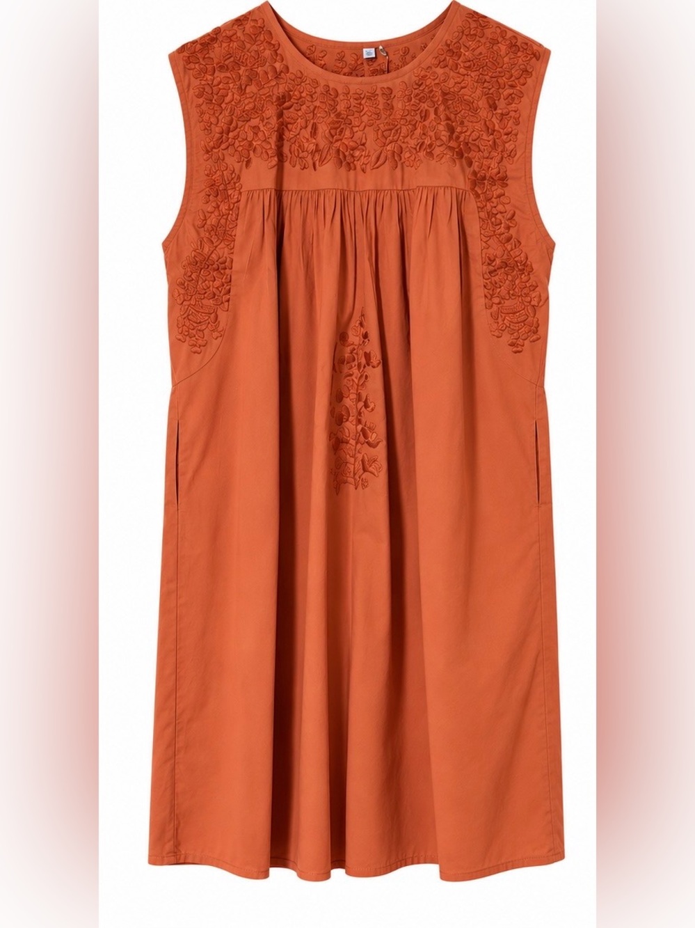 Women’s Embroidered Sleeveless Dress - Burnt Orange
